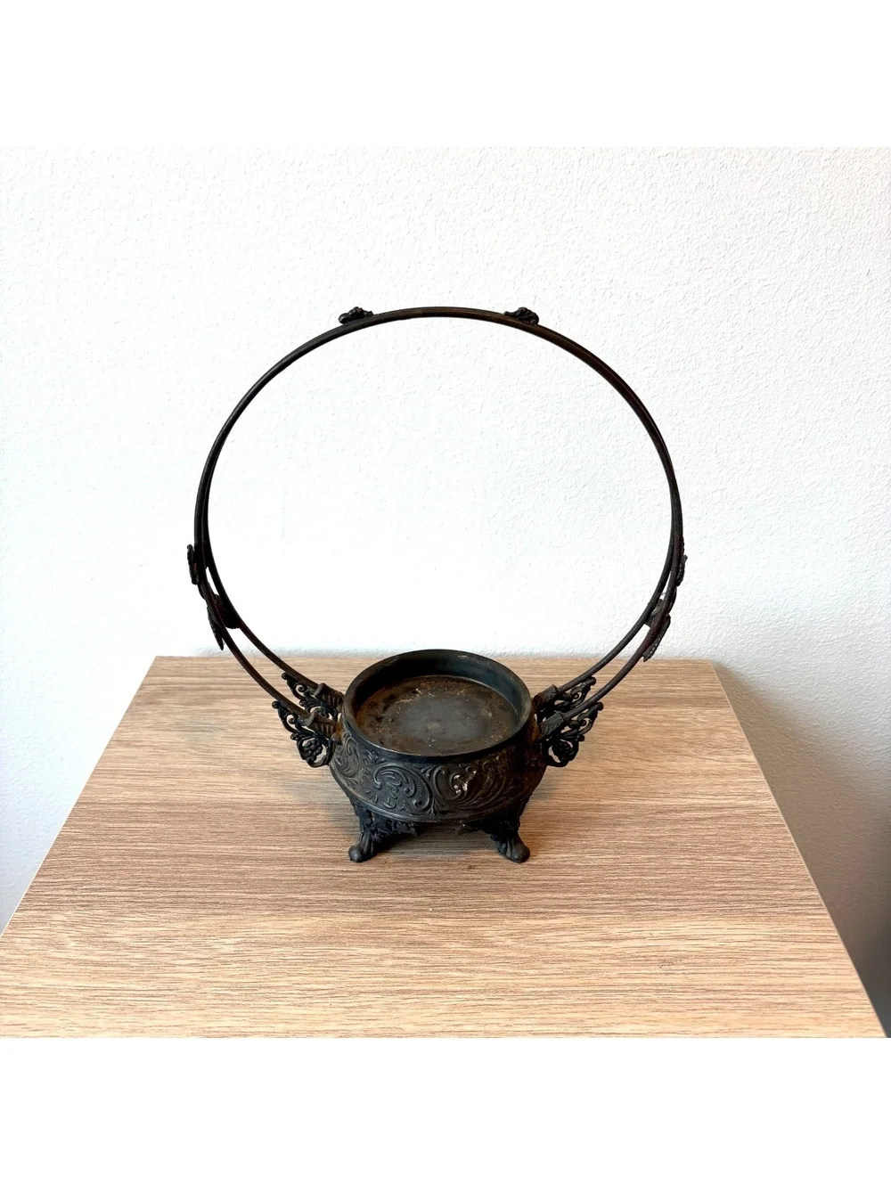 Antique Victorian Cauldron Shaped Candle Holder Halloween Decor Gothic Basket